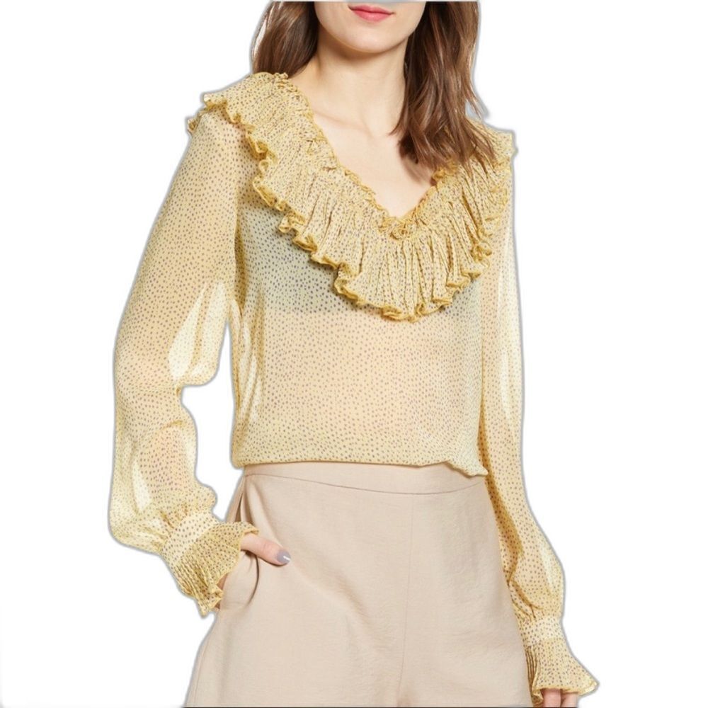 Endless Rose Yellow Ruffle V Neck Empire Waist Blouse Small Sunny